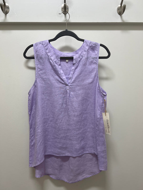 Linen Tank With Buttons - Lavender