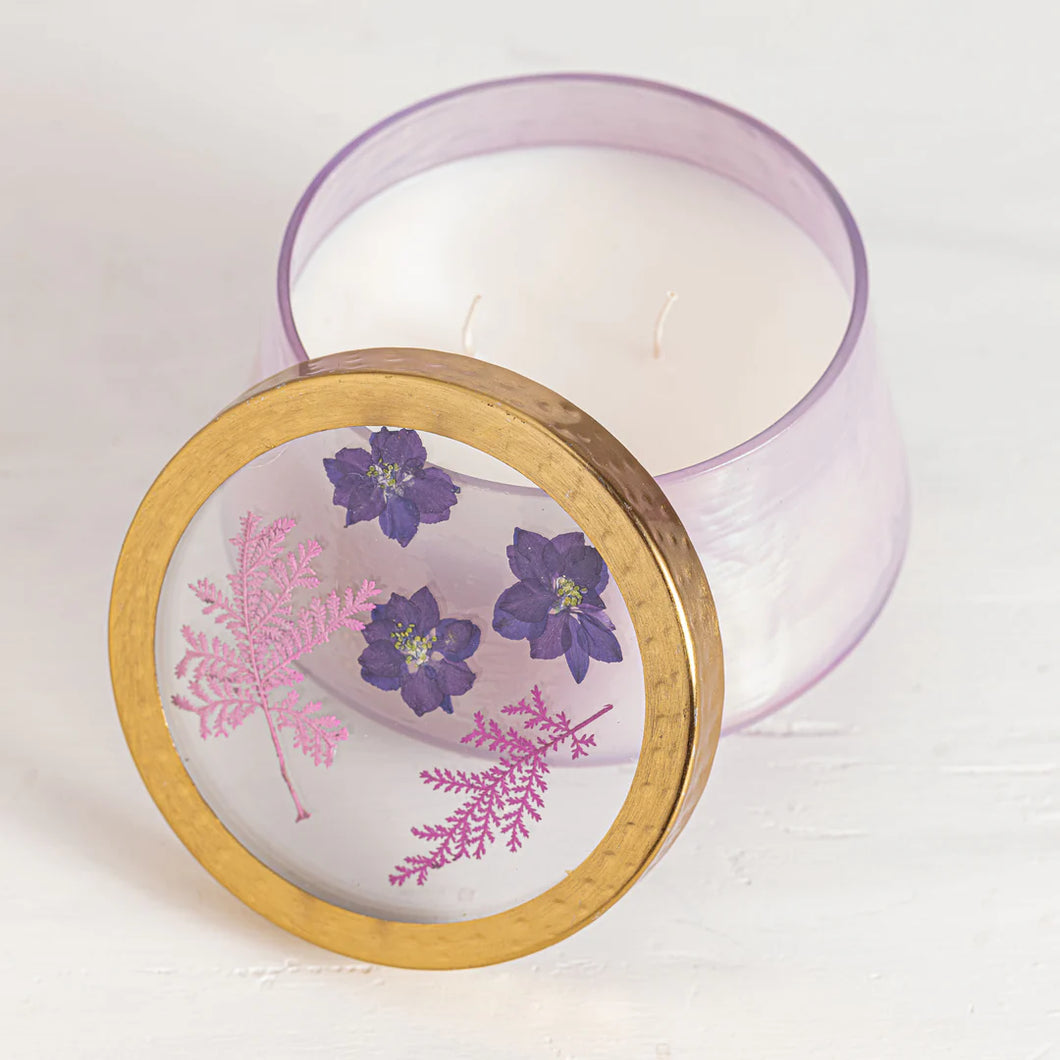 Blackberry & Coconut Watercolor Pressed Floral Candle