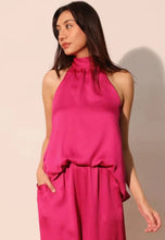 Load image into Gallery viewer, Textured Satin Halter Bubble Top - Fuschia
