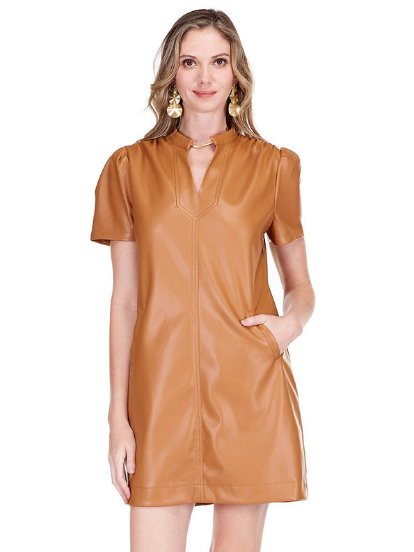 jade vegan leather pocket chemise (camel) dress