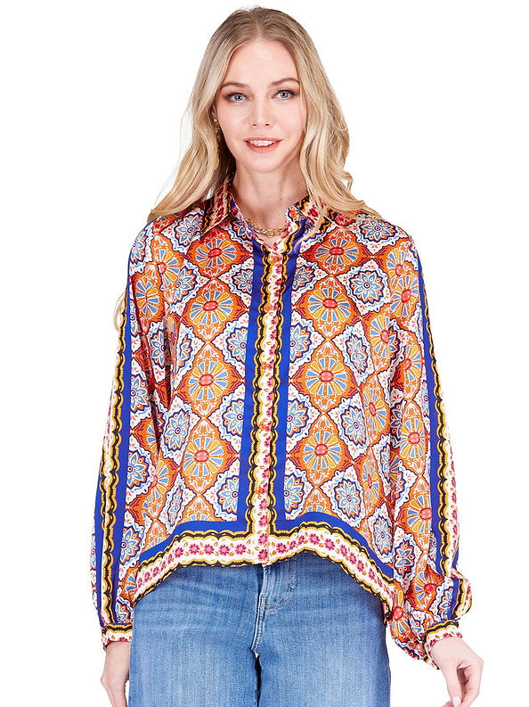 Scarf Print Blouse- Spice Tiles