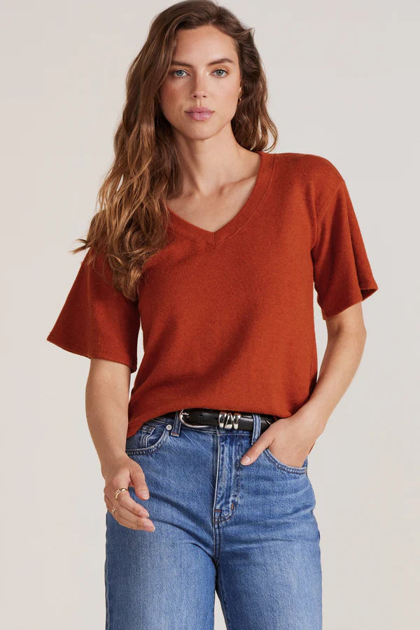 V-Neck Knit Tee - Burnt Sienna