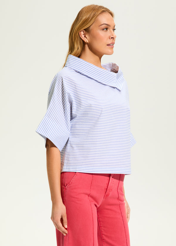 FDJ - Stripe Poplin Crossover Neck Top