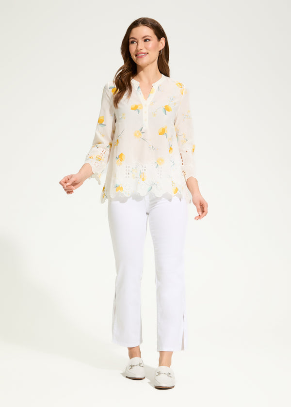 FDJ - Lemon Print Eyelet Top