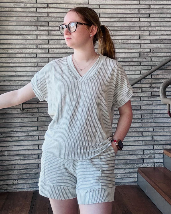 2 pc. V-Neck Striped Top & Shorts Set