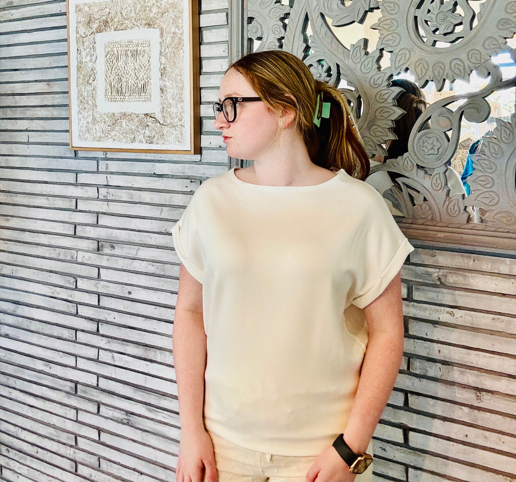 Cap Sleeve Scuba Top - White