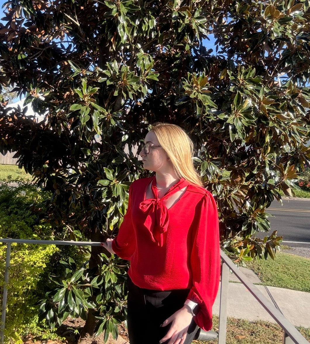 Satin Bubble Necktie Blouse