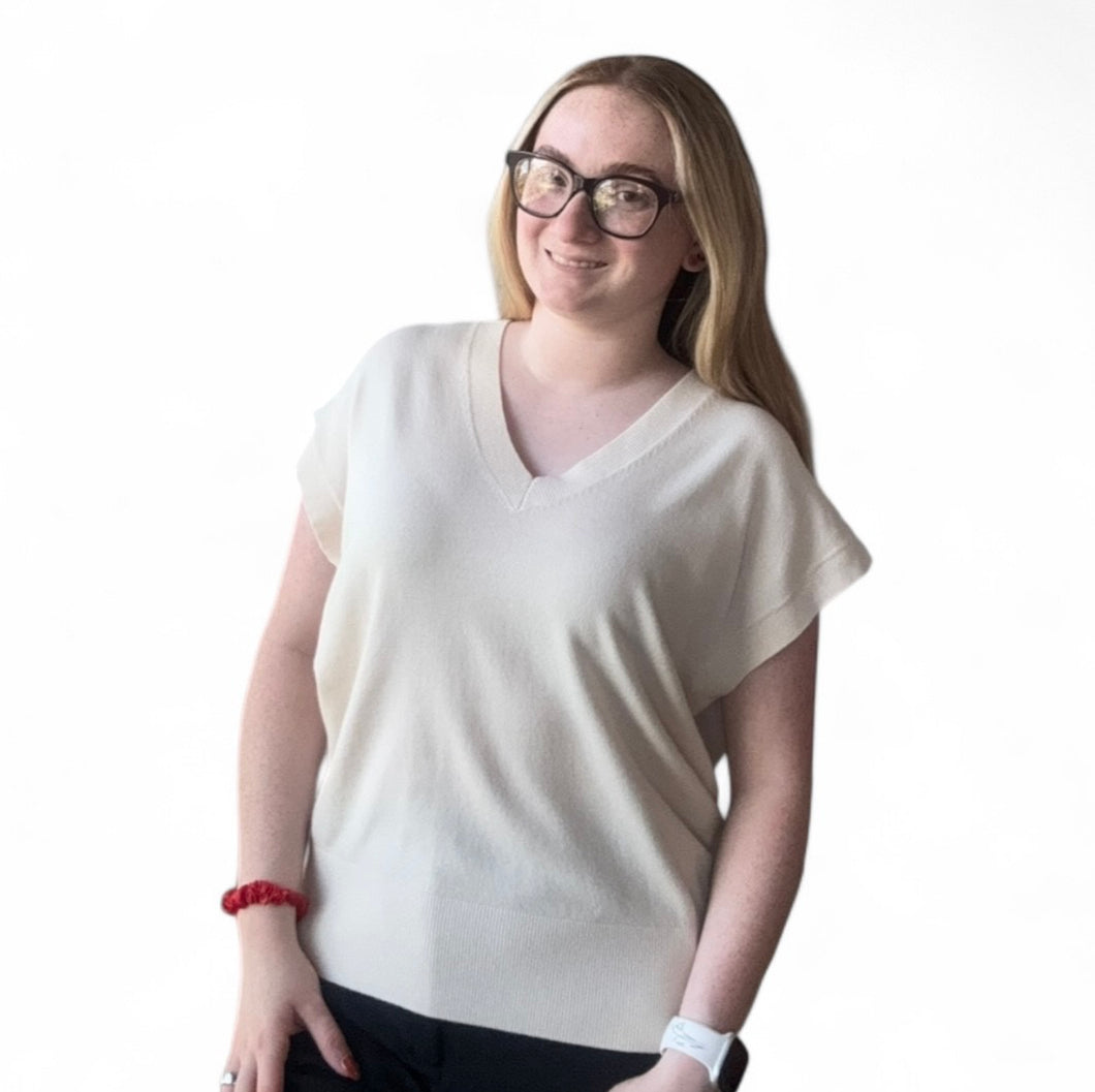 S/S V-Neck Cashmere Blend Vest - Beige