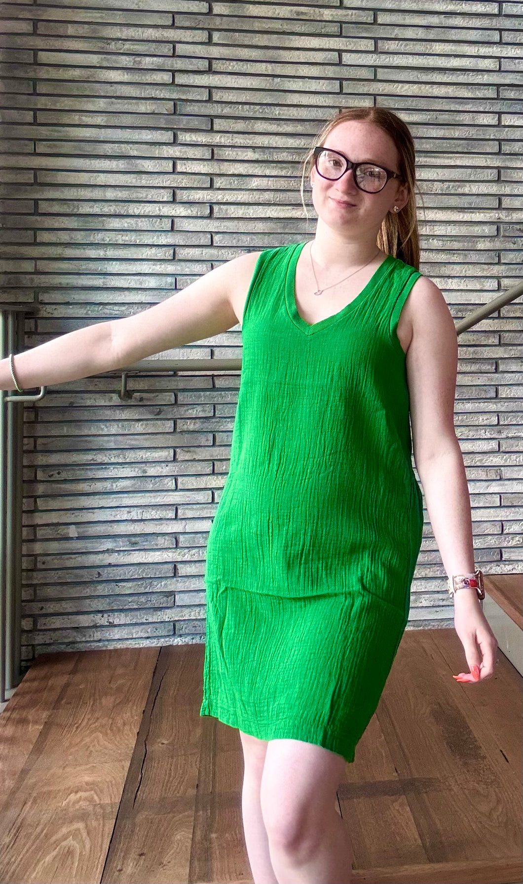 V - Neck Grass Tank High - Low Dress