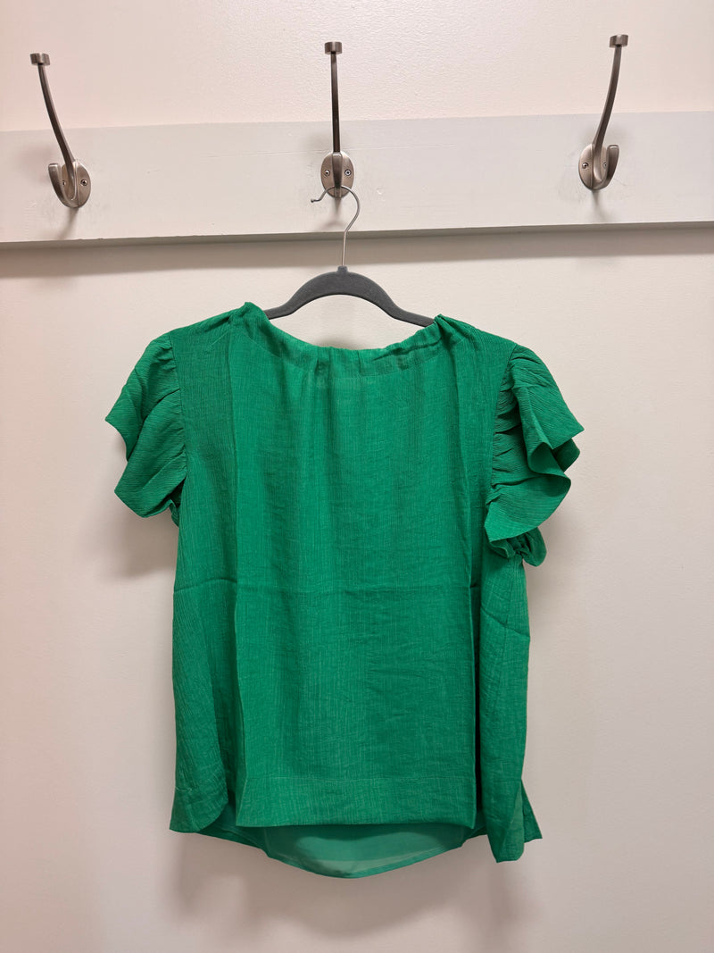 Ruched Neck Top-Green