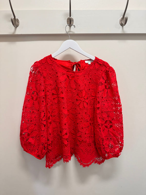 RED LACE TIE BACK TOP