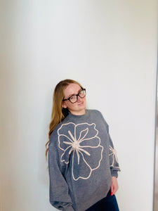 Grey Melange Knit Embroidery Sweater