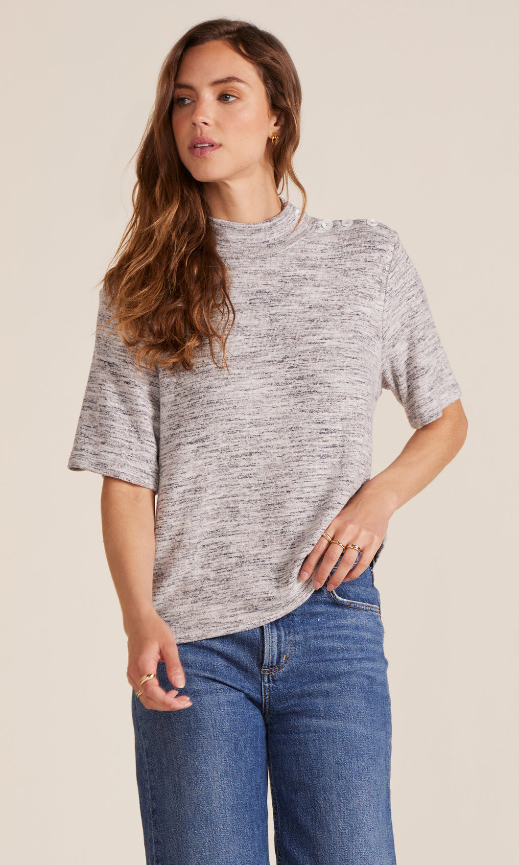 Bttn Mock Neck Tee - Heather Grey
