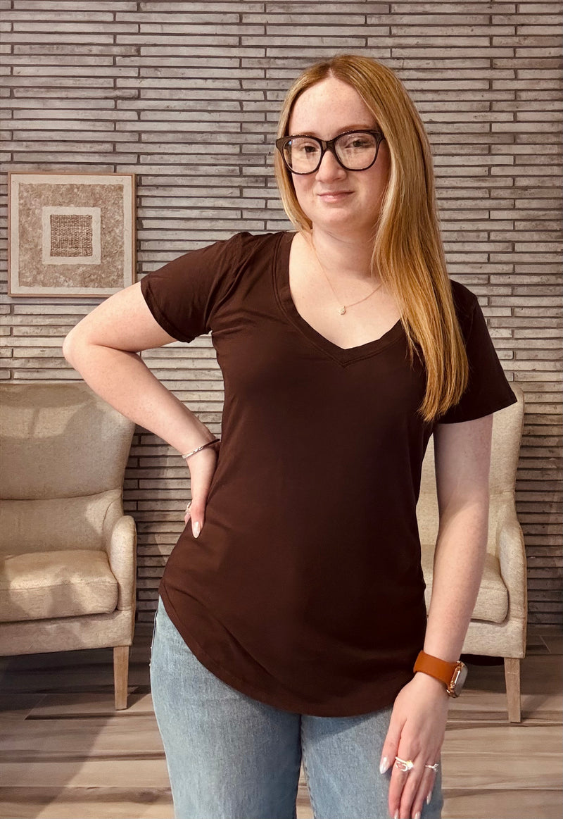 BOBI V-Neck Short Sleeve Tee - Umber