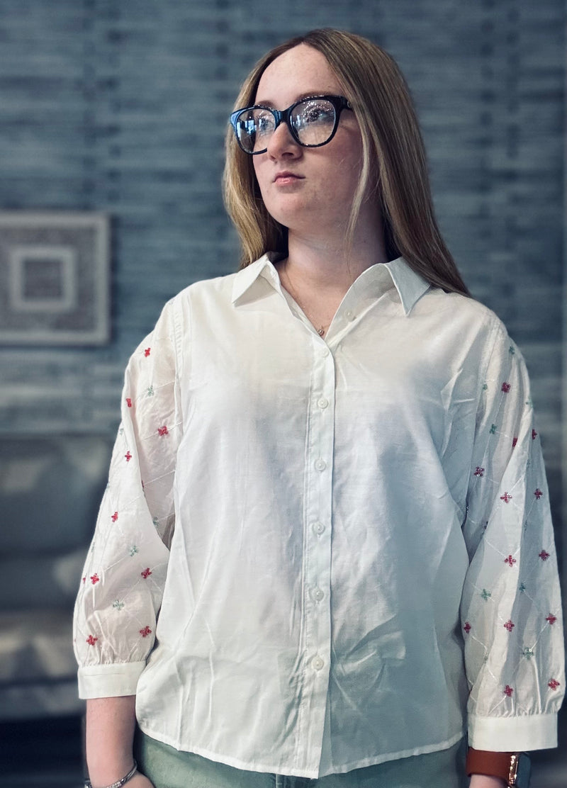 White Embellished Sleeve Blouse