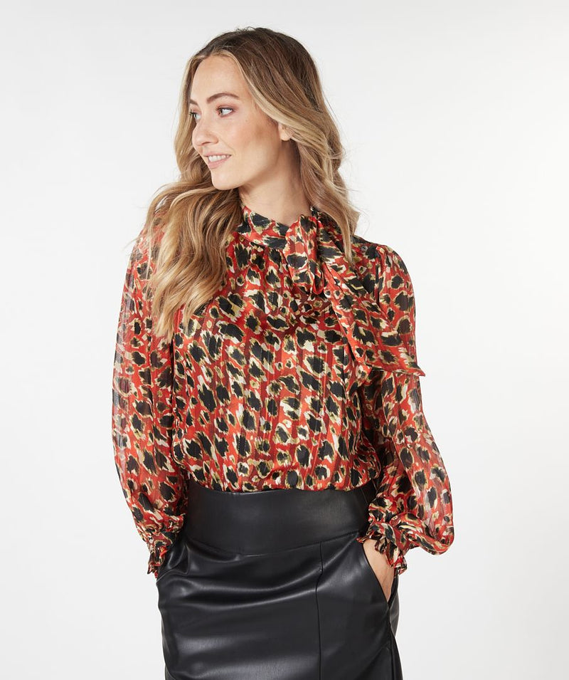 SHAWL COLLAR LEOPARD BLOUSE