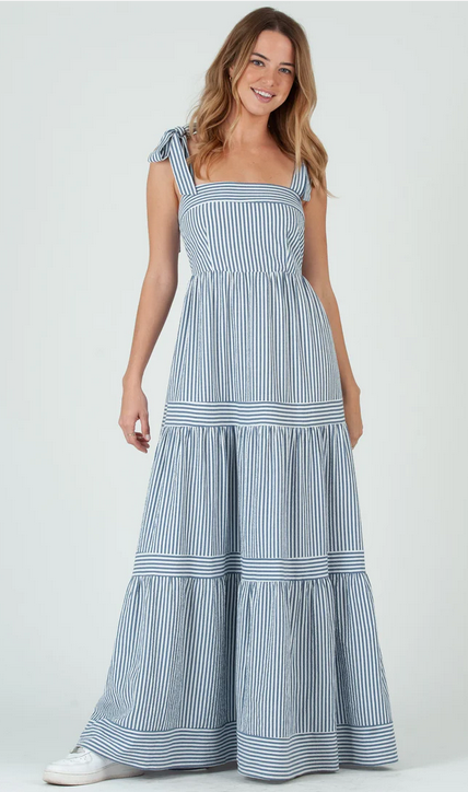 Stripped seersucker Maxi Tier Dress Lilly & Co Boutique & Salon Stripped seersucker Maxi Tier Dress Lilly & Co Boutique & Salon