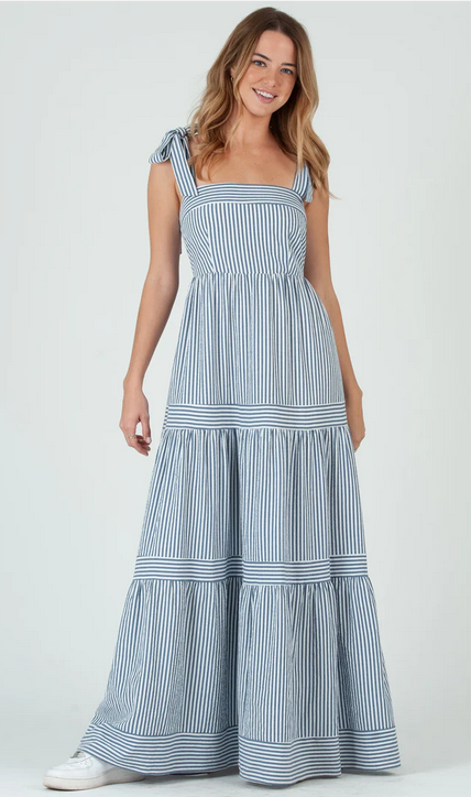 CAPRI STRIPE RUFFLE MAXI DRESS-NAVY