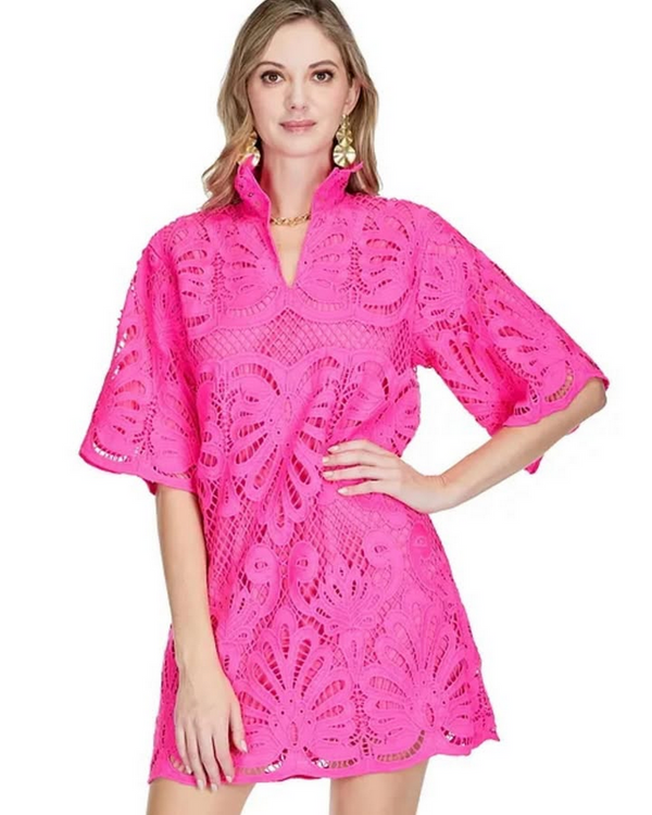 JADE - Pink Lace High Neck Tunic Dress