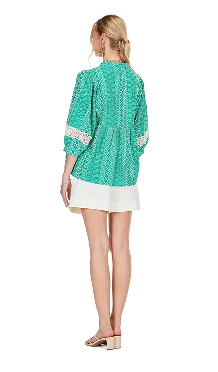 Joy Joy - Green Eye Lace Trim Batwing Top