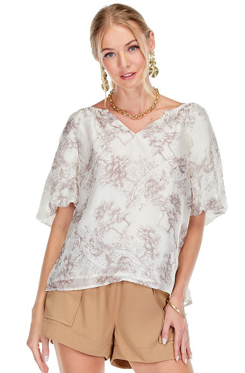 Joy Joy - Country Cottage Puff Sleeve Peasant Top