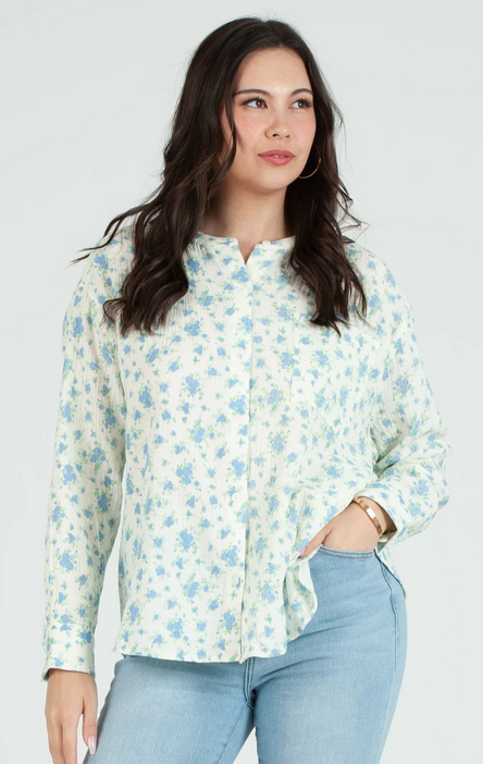 Women's Gauze Button Down Shirt in Ditzy Floral