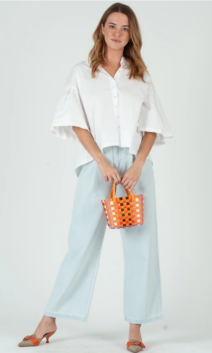 Women’s White Pleated Button Down Shirt