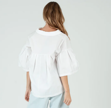 Women’s White Pleated Button Down Shirt