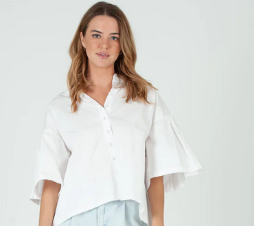 Women’s White Pleated Button Down Shirt