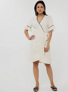 Linen Fancy Contrast Stitch Dress