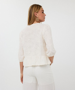 Embroidery Linen Blouse - Light Sand