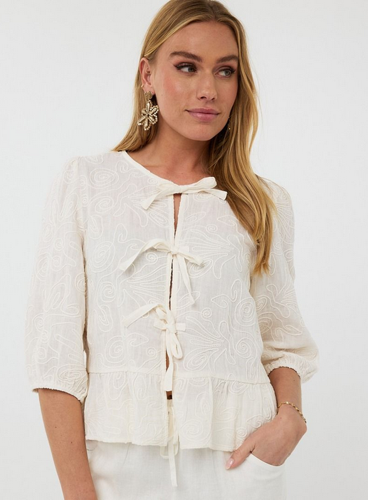 Embroidery Linen Blouse - Light Sand