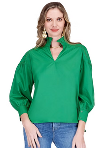 Split Stand Collar Trim Top Green