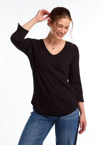 Black V - Neck 3/4 Sleeve Top