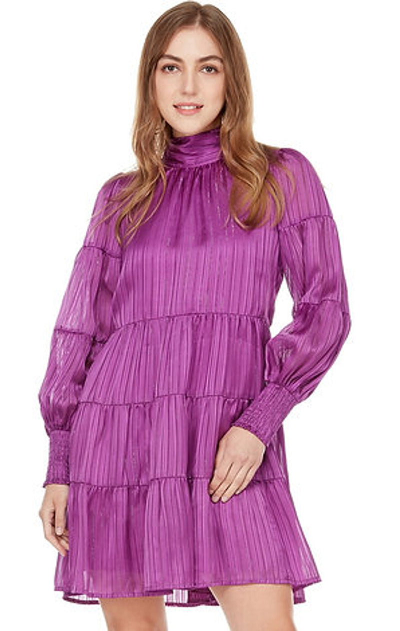 Tie Neck Tiered Purple Dress