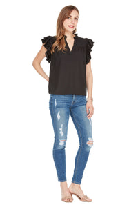 Ruffles Sleeve Top - Black