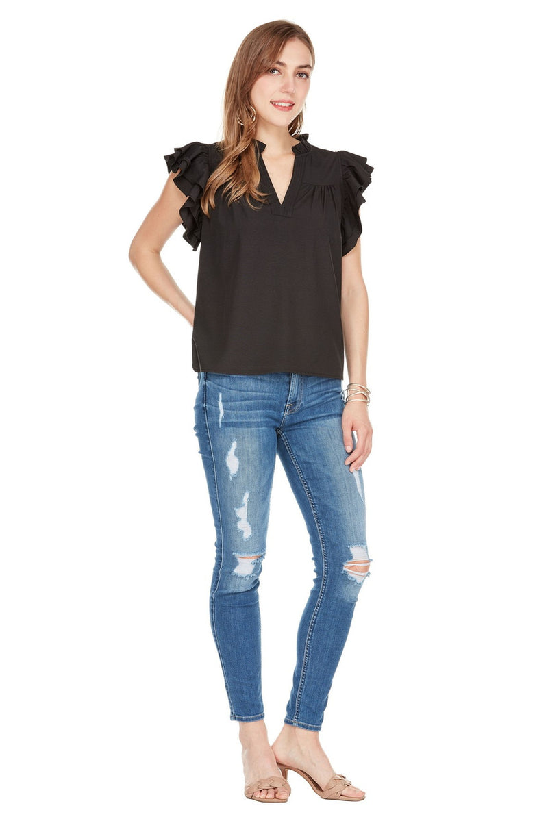 Ruffles Sleeve Top - Black