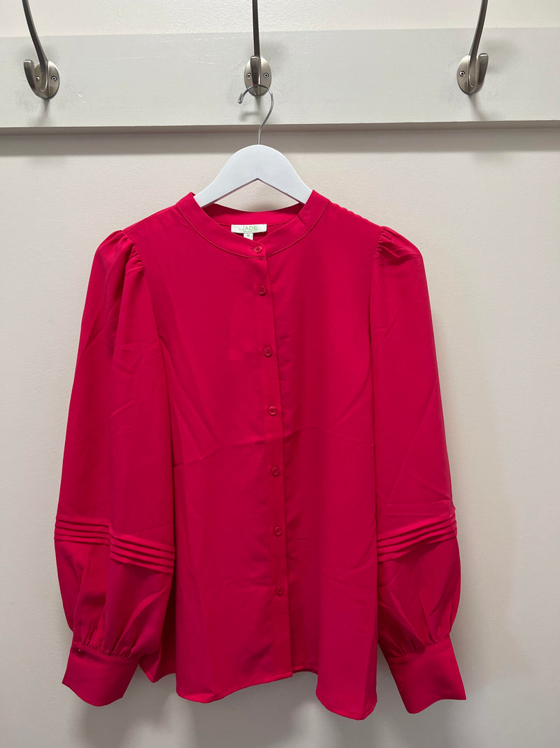 Fuchsia Sleeve Pleated Blouse