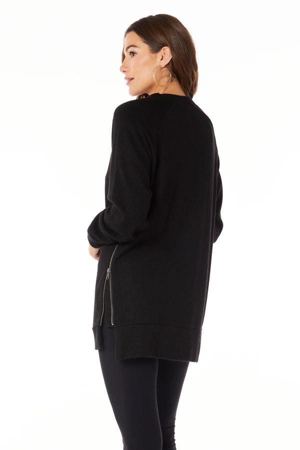 Zip Side Crewneck Tunic - Black