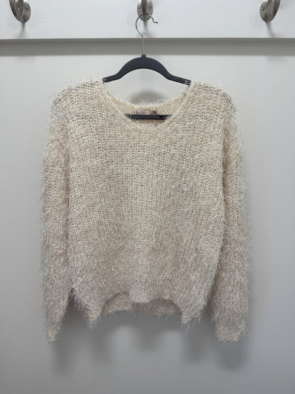 Biscuit Eyelash V Neck Sweater