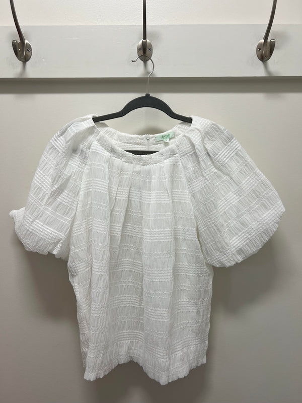 white pleated puff slv top