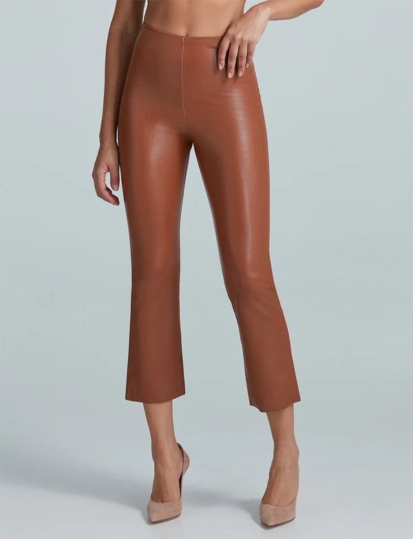 Faux Leather Cropped Flare - COCOA