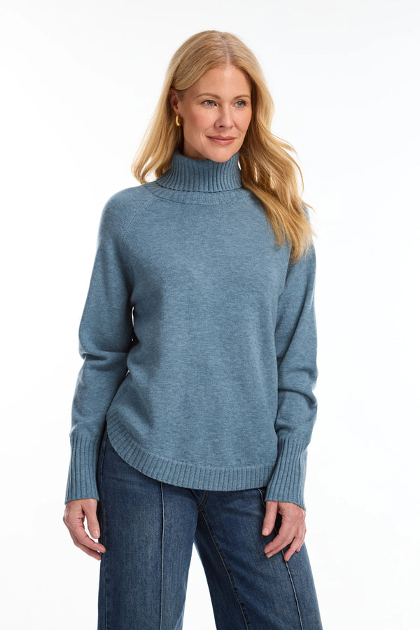 long sleeve cowl neck blue sweater