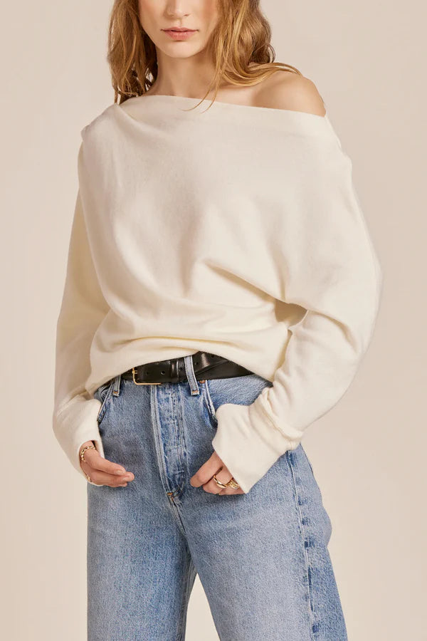 Drop Sleeve Boat Neck Top - Cream