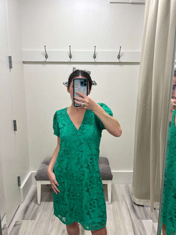 Green V-Neck Empire Dress