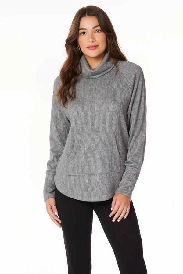 funnel neck raglan w/ pocket - grey