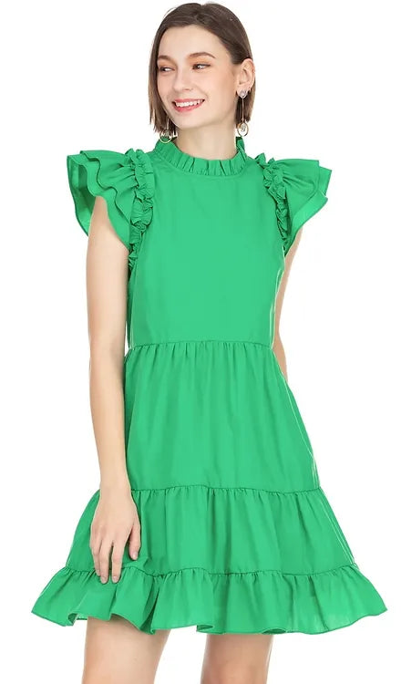 Ruffles Tiered Dress - Green