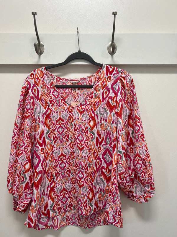 IKAT V-Neck Blouse Wave Print