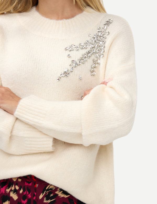 jewel detail sweater - off white