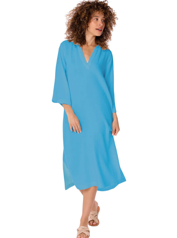 raw edge 3/4 slv midi caftan - mykonos